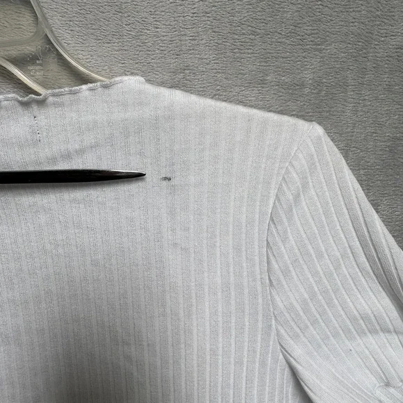 Mixed Threads Shirt Juniors Medium White Ribbed Tie Front Cropped Ruffle - Picture 5 of 6